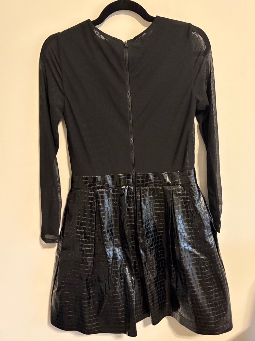 Alice + Olivia Black Long-Sleeve Dress with Faux Croc Skirt - Picture 3 of 3